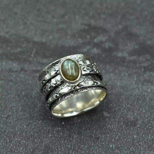925 Sterling Silver Labradorite Gemstone Women's Handmade Ring All Size - Picture 4 of 5
