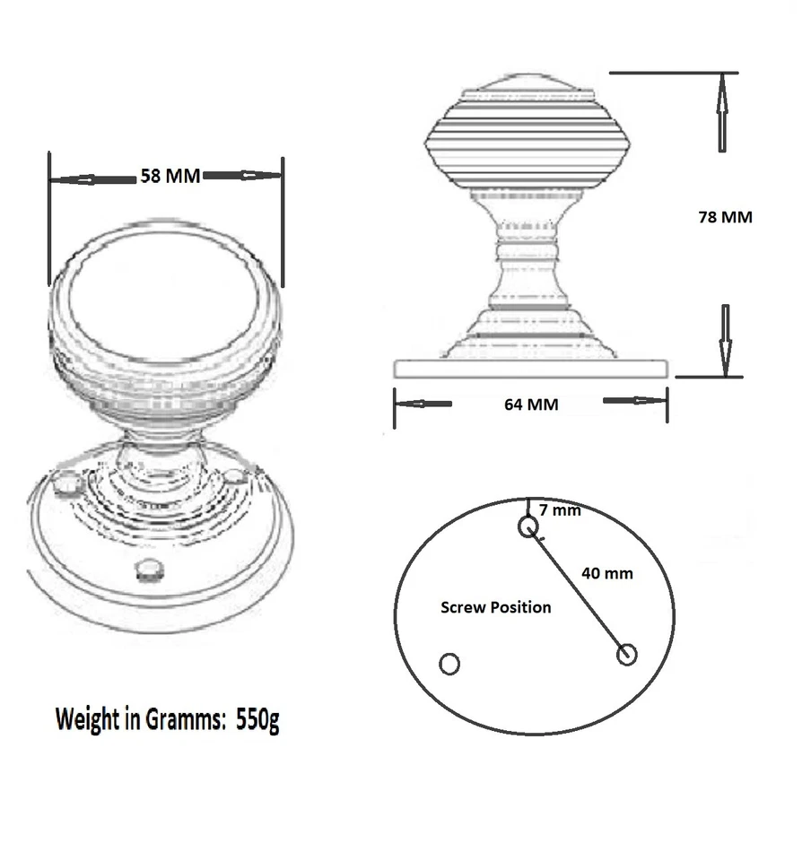 Door Knob Polished Chrome Queen Anne Reeded  Door Handles LARGE ROSE PLATE - Image 3 of 4