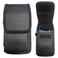 For iPhone 16 6.1" Black Nylon Cell Phone Holster with Belt Clip and Card Holder