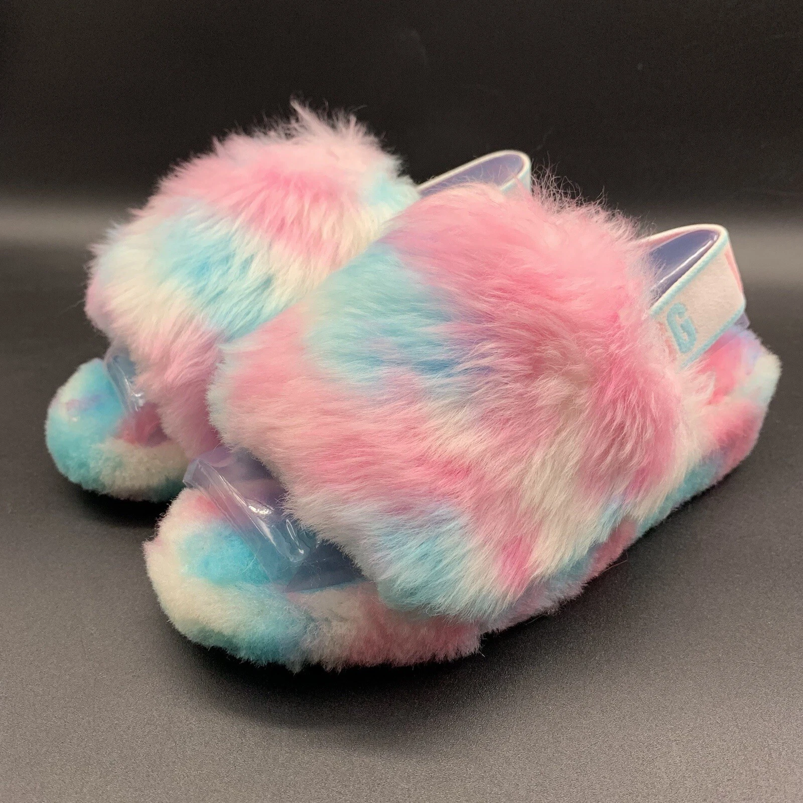 UGG FLUFF YEAH SLIDE SANDALO PANTOFOLA SLINGBACK COTONE LANA CARAMELLA DONNA US 7