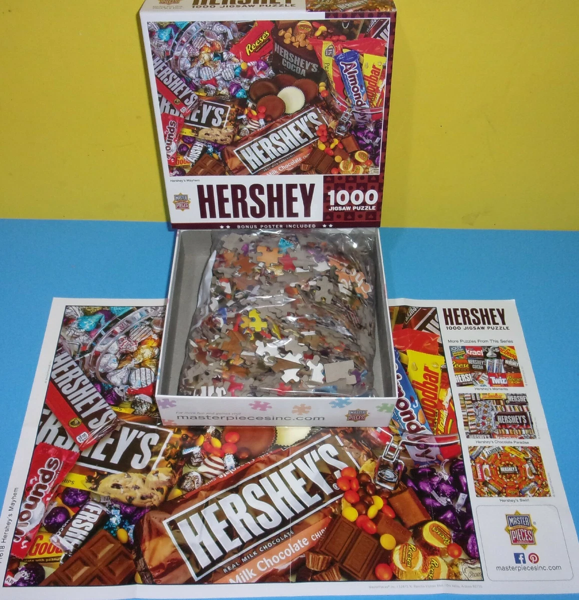 Masterpieces 1000 Piece Puzzle Hershey's Mayhem Hershey Chocolate w/Poster