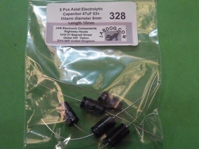 5 Pcs Axial Electrolytic Capacitor Nover 47uF 63v dia 8mm x 16mm 7g 328