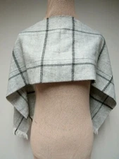 Plaid Check 11 x 52 Long Scarf Fringe Reversible Heathered Gray Black EUC