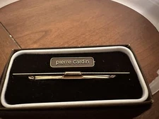 Vintage Pierre Cardin Collar Tie Bar Clasp Clip Gold Tone Original Box