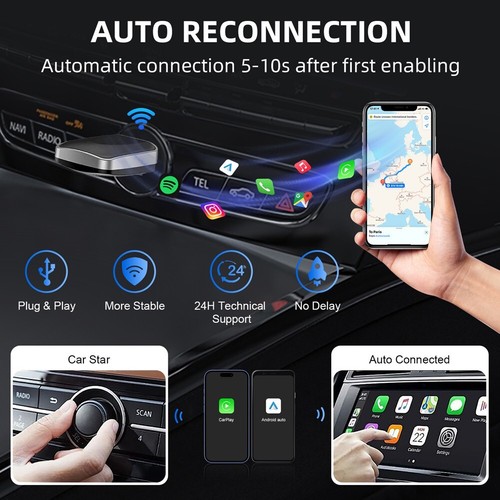 2 in1 Wireless Carplay Android Auto Adapter WiFi BT Auto Connect Mini USB Dongle - Picture 8 of 10