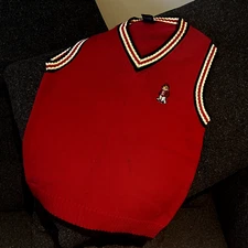 Eland 00s school vibe red vest 100%cotton with bear logo