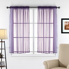 2 Piece Sheer Voile Transparent Rod Pocket Window Curtain Panel Drape Tier Set