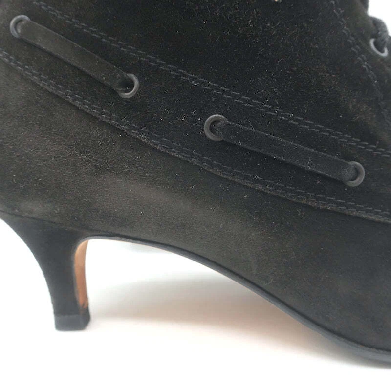 Manolo Blahnik Lace-Up Ankle Boots Black Suede Size 38.5 Pointed Toe Kitten Heel - Image 3 of 4