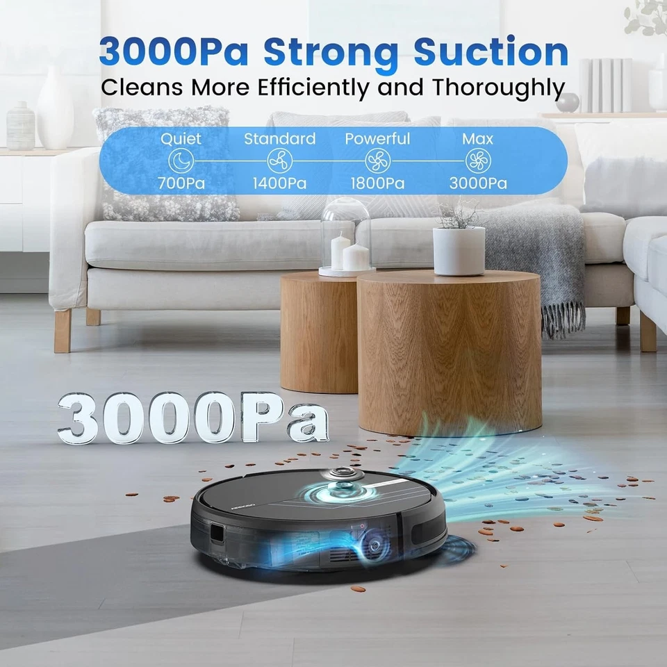 3000Pa Robotic Robot Vacuum and Mop Combo Cleaner Self-Cleaning Sweeper - Image 3 of 4