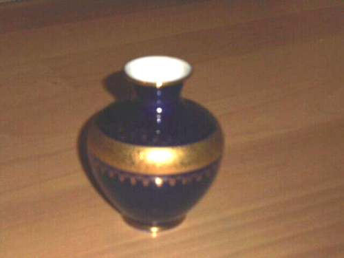 KPM Royal Porzellan schöne kleine Vase echt Kobalt - Goldornamente 9x7cm Handarb - Bild 1 von 6