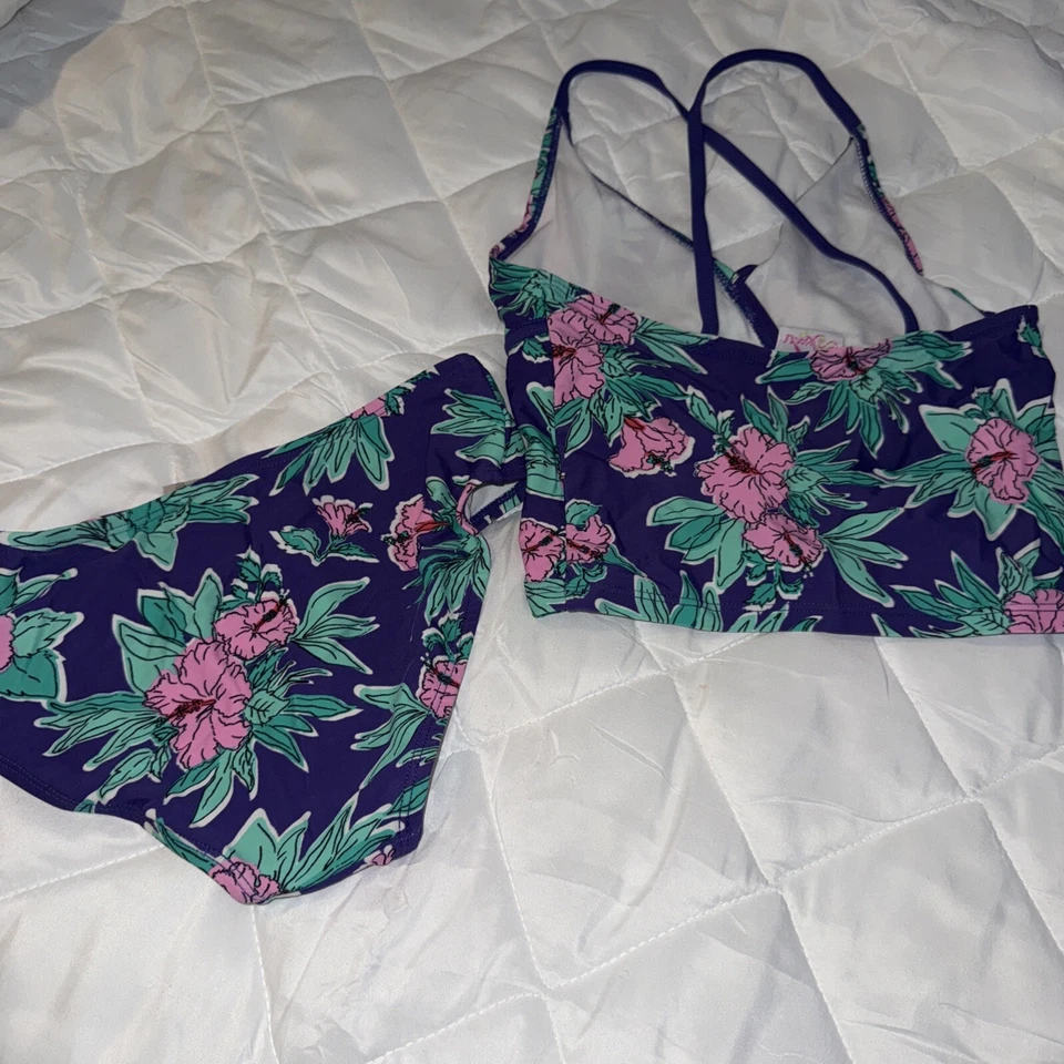 Traje de baño Kanu para niñas talla 12 2 piezas Tankini púrpura floral traje de baño Foto 2 de 4
