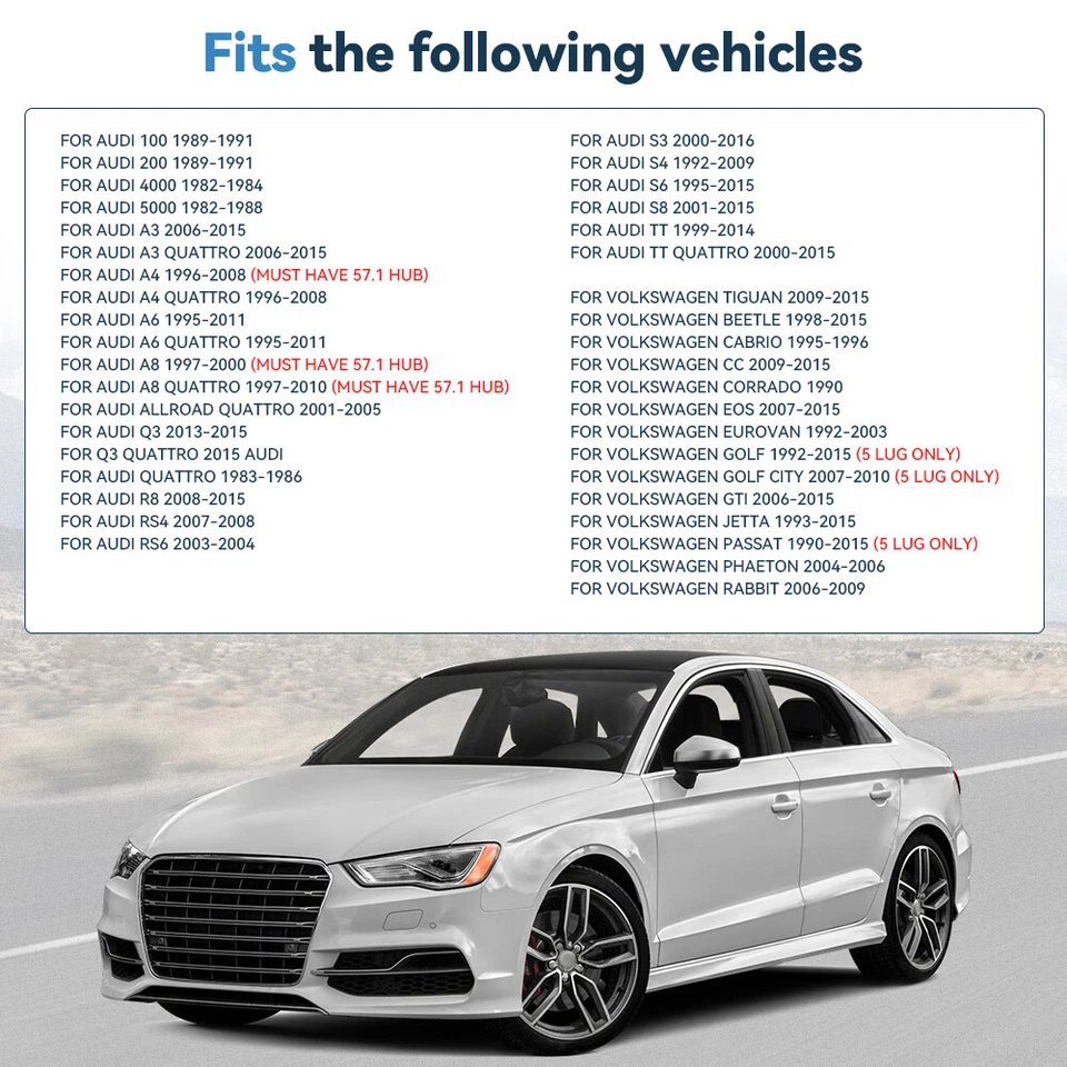 4 Pcs 10mm 5x100 or 5x112 Hub Centric Wheel Spacers 14x1.5 For Volkswagen Audi - Image 3 of 4