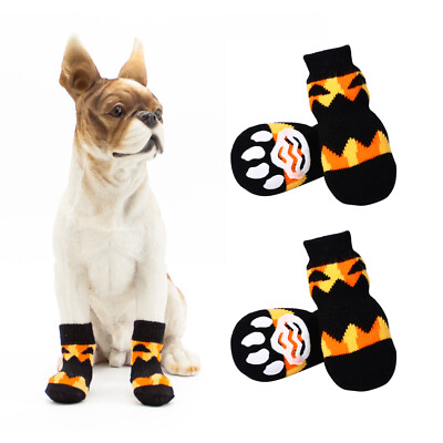 Halloween Pumpkin Anti-Slip Small Medium Large Dogs Socks Indoor Paw Protecter
