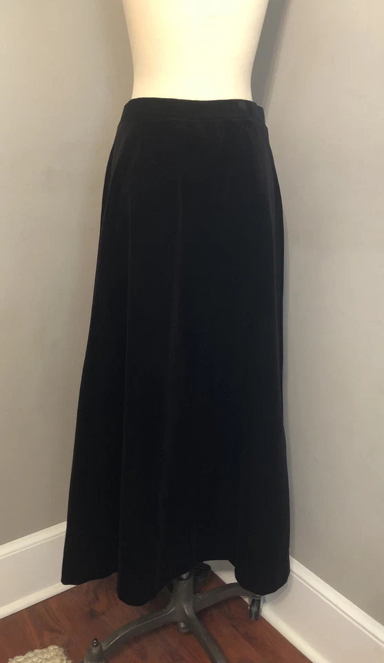 Maxi Falda Vintage Años 70 Acto III Terciopelo Negro Línea A Elástica Cintura Alta M Gótica EE. UU. Foto 3 de 4