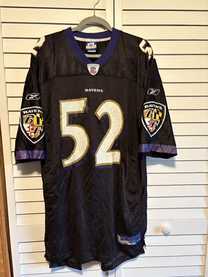 Reebok Ray Lewis Baltimore Ravens Jersey Men 2XL NFL OnField Black Nylon Mesh 52