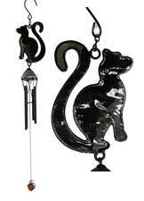 Wicca Witchcraft Black Cat Shadow Profile Stained Glass Wind Chime Suncatcher