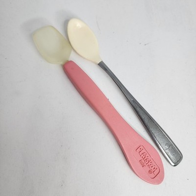 Vintage Gerber Playskool Plastic Tip Baby Feeding Spoon - Lot Of 2