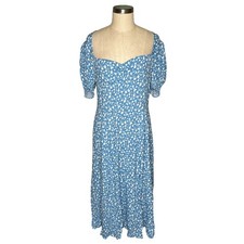 REFORMATION Blue Floral Puff Sleeve Sweetheart Lacey Midi Dress Women's Size 12