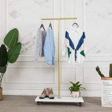 59"Tall,Gold, Industrial Pipe Coat Rack Stand,Rolling Garment Rack for Hanging C