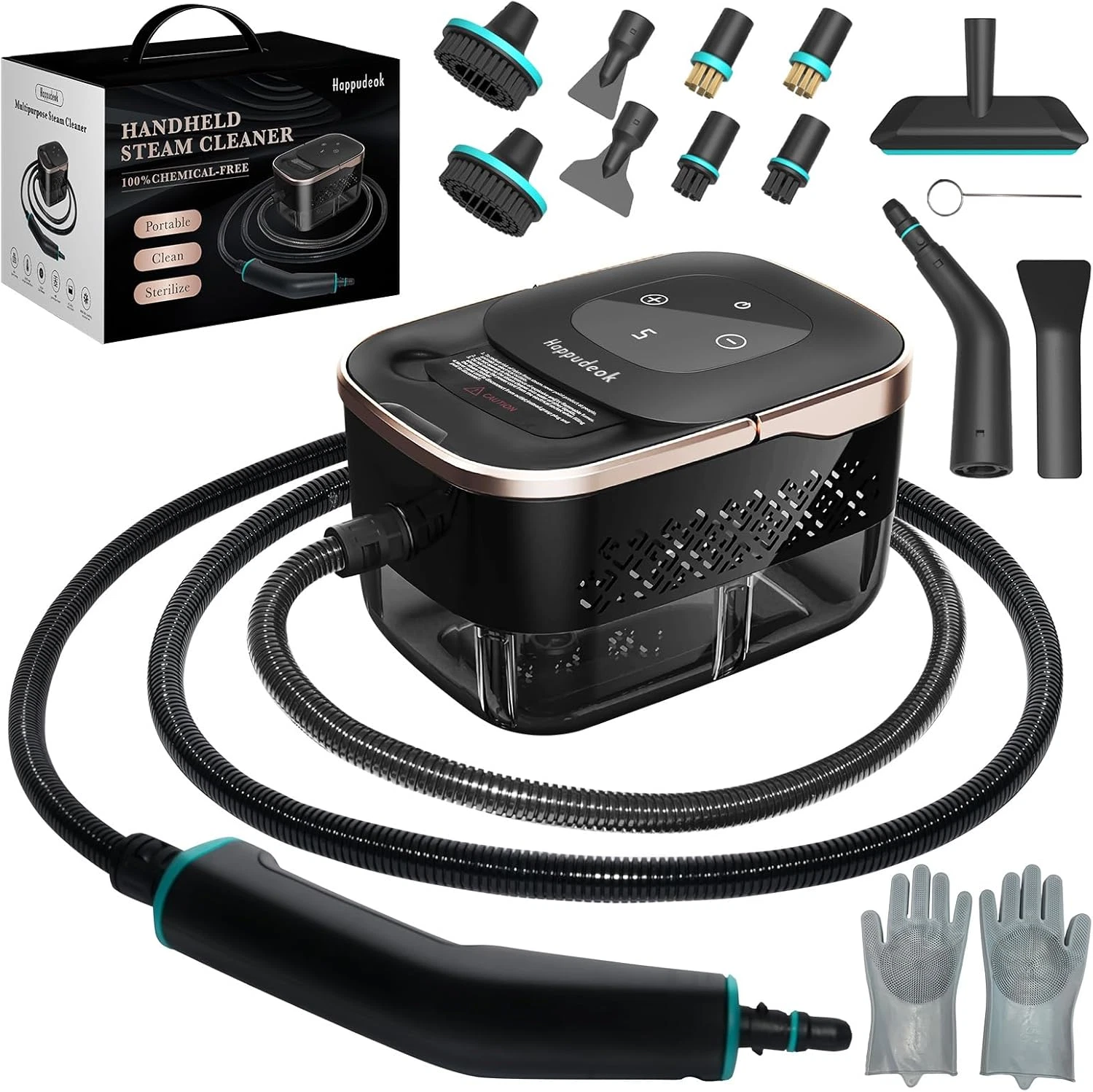 Powerful 2500W Handheld Steam Cleaner with 15 Accessories for Home & Car Cleanin