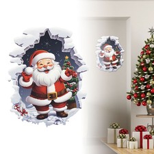 Cartoon Broken Wall Santa Claus Wall Sticker For Christmas Room Background JQ