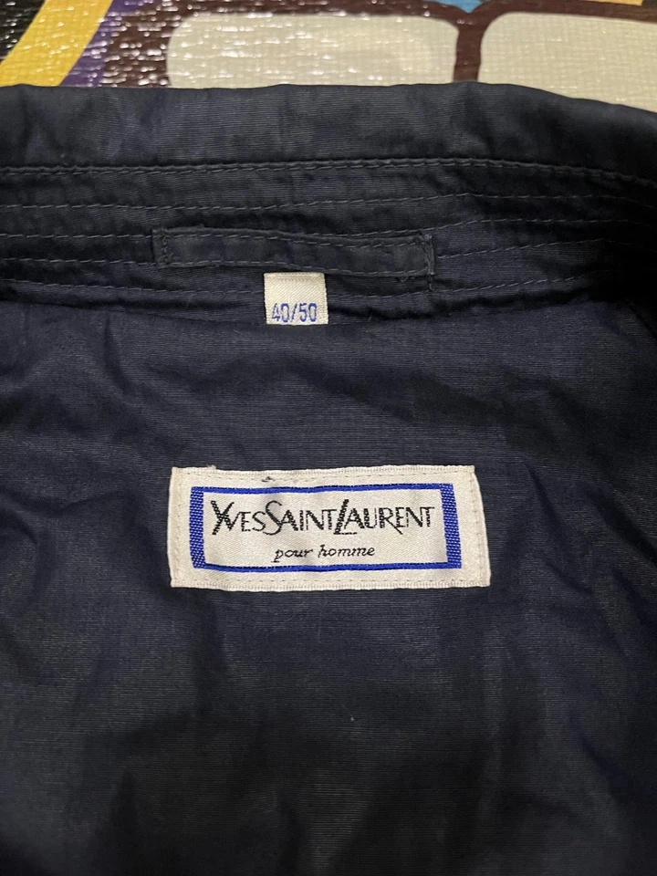 Yves Saint Laurent Trench Vintage Hombres Retro Raro Años 90 Capa Abrigo Chaqueta Azul Marino YSL Foto 4 de 4