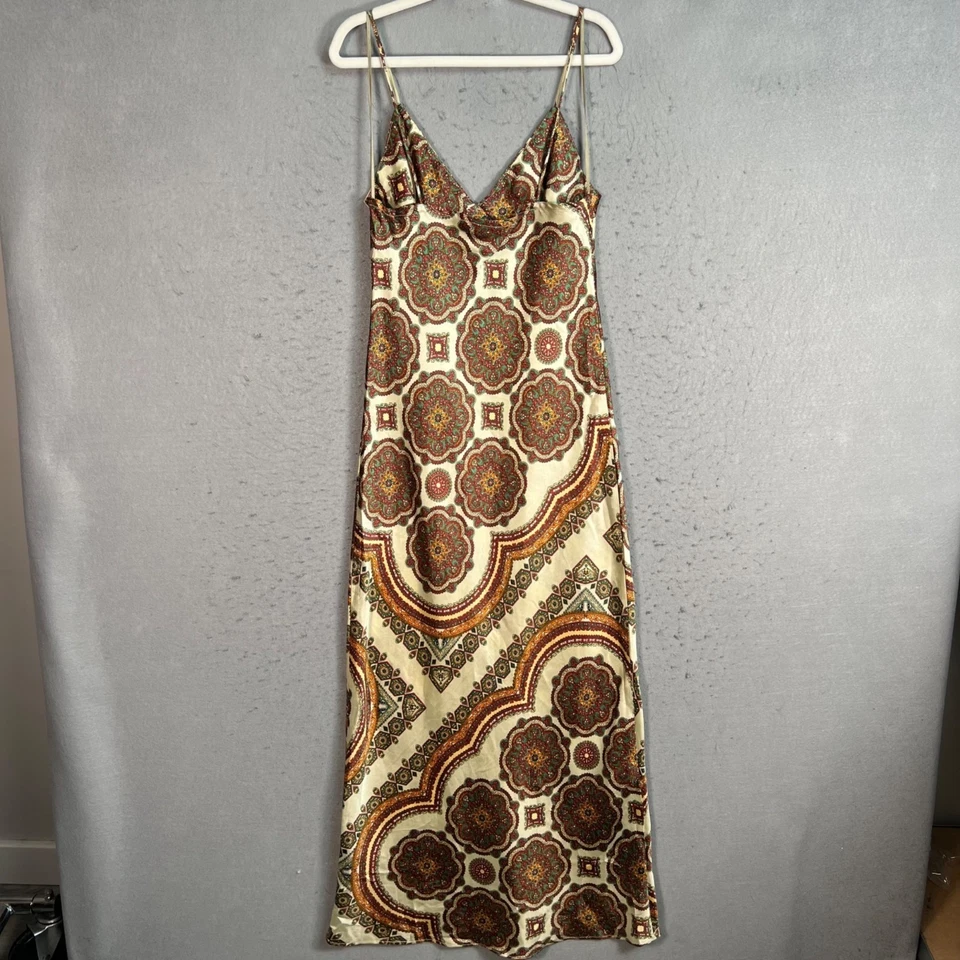 Vestido sin Mangas Topshop Mujer Talla 2 Estampado Paisley Satinado Beige y Rojo Estilo Boho Foto 2 de 4