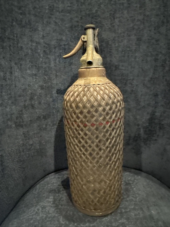 "Sifón de soda vintage Sparklets botella seltzer malla de alambre Checoslovaquia 14"" de alto" Foto 2 de 4