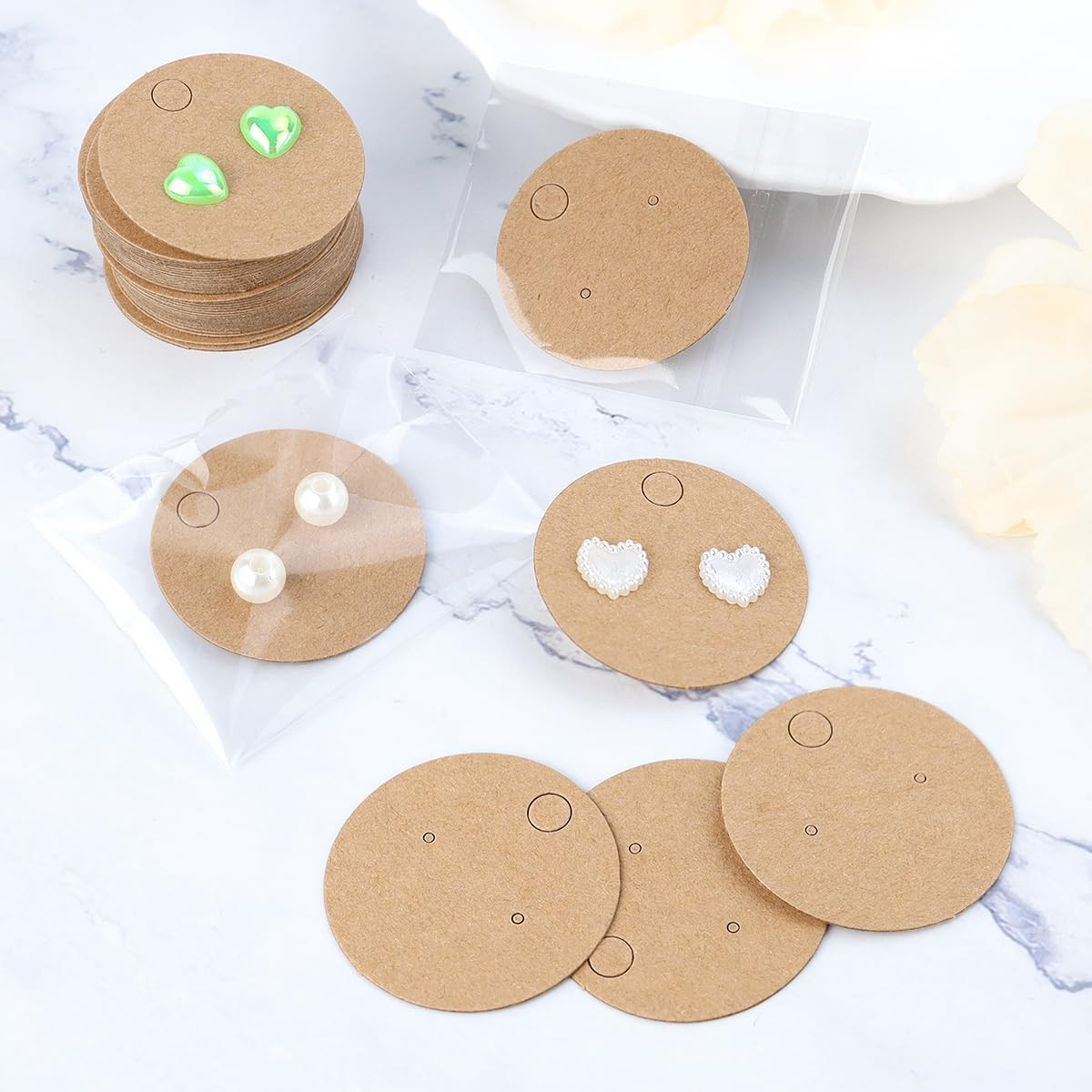 100 Pcs Round Earring Cards with Self Adhesive Bags and 200 Pcs Earring Backs...