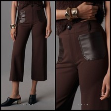 Maeve the Colette Cropped Wide Leg Pants Merrick White Faux Leather Pocket Sz 31