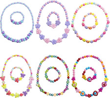 6 Sets Toddler Play Necklace and Bracelet for Little Girls, Packaged in Gift Box