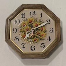 Vtg Spartus Wall Clock Yellow Daisies COUNTRYSIDE Battery Operated SEE DETAILS