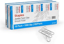 Staples Jumbo Paper Clips, Silver, Large Steel, 1,000-Pack Sturdy clips for
