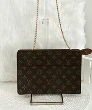 Authentic LOUIS VUITTON Monogram Pochette Homme Clutch Bag Unisex Included Chain