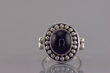 Sterling Silver Beaded Bezel Oval Purple Amethyst Band Ring 925 8g INDIA Sz: 7