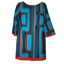 Eliza J Blue Black Red Geometric 3/4 Sleeve Lined Shift Dress Women's Size 6