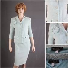 St. John COUTURE TEXTURED KNIT 2 PC Suit, JACKET SKIRT, MINT,SIZE 4 8, CHIC 