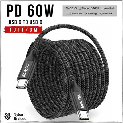 Braided Type-C to USB-C Cable For iPhone Air 15 16 17 PD 60W Fast Charging Lot