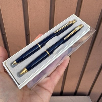 2x pen ballograph pen / pencil dark blue gold ballpoint pen writing device