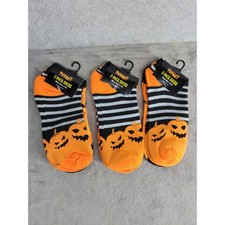 L0t Of 6 Spirit Halloween Socks Pumpkin Striped Orange Black Size 4-10