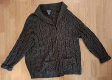 DANIEL CREMIEUX Signature XXL Gray Cardigan Sweater CableKnit Shawl Collar Wool