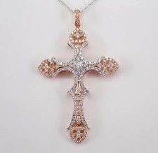 2Ct Round Cut Moissanite Cross Pendant 14K Two-Tone Gold Plated 18" Free Chain