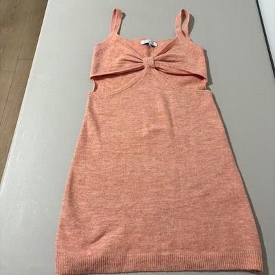 Emory Park Knit Mini Dress Peach Pink Bow Front Cut Out Sleeveless Womens Large