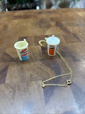 Vintage Pepsi Cola Cup Necklace Charm Pendant Gold Tone Promo Soda Advertising