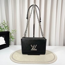 Louis Vuitton Twist MM Bag Black Epi Leather Silver Hardware Chain 100 Auth