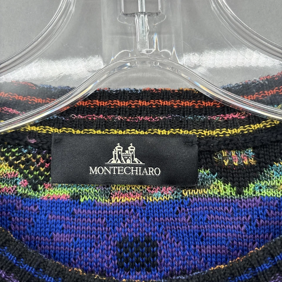 Montechiaro Sweater Mens Medium Multicolor 3D Knit Geometric Merino Cosby Italy - Image 4 of 4