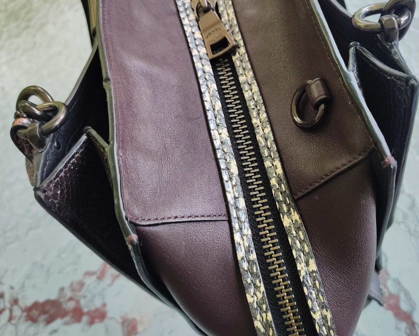 Coach LARGE 76459 Dreamer Oxblood and Black Python Trim Color Block Satchel image 7
