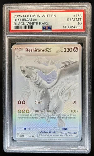 2025 Pokemon White Flare Reshiram ex Black and Rare #173/086 PSA 10 GEM MINT