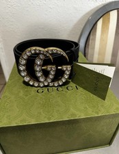 GUCCI New In Box EXTRA WIDE BLACK CRYSTAL GG MARMONT BELT 85/34