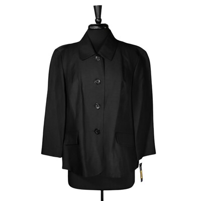 Kasper Black Linen Lined Career Work Office Blazer Suit Jacket Womens 18W NWT